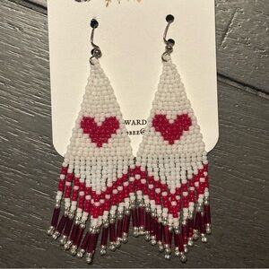 Elegant Red and White Beaded Earrings